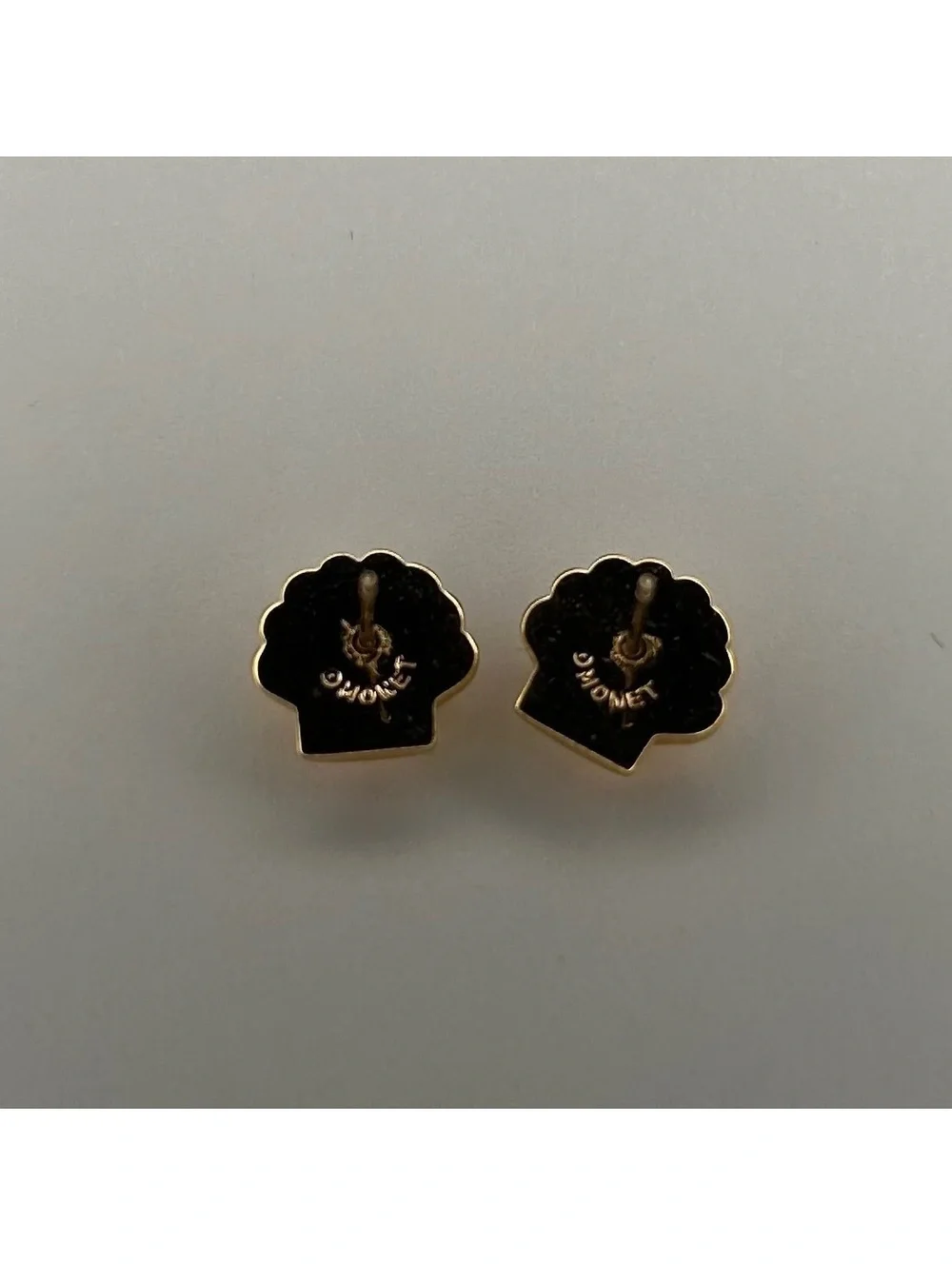 Vintage Monet Signed Gold Tone Shell Pierced Stud Earrings